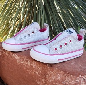 Converse - Girls Size 4 c Silver Pink White Shoes